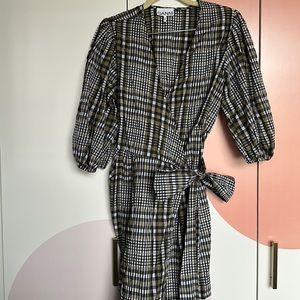 Ganni Plaid Wrap Dress